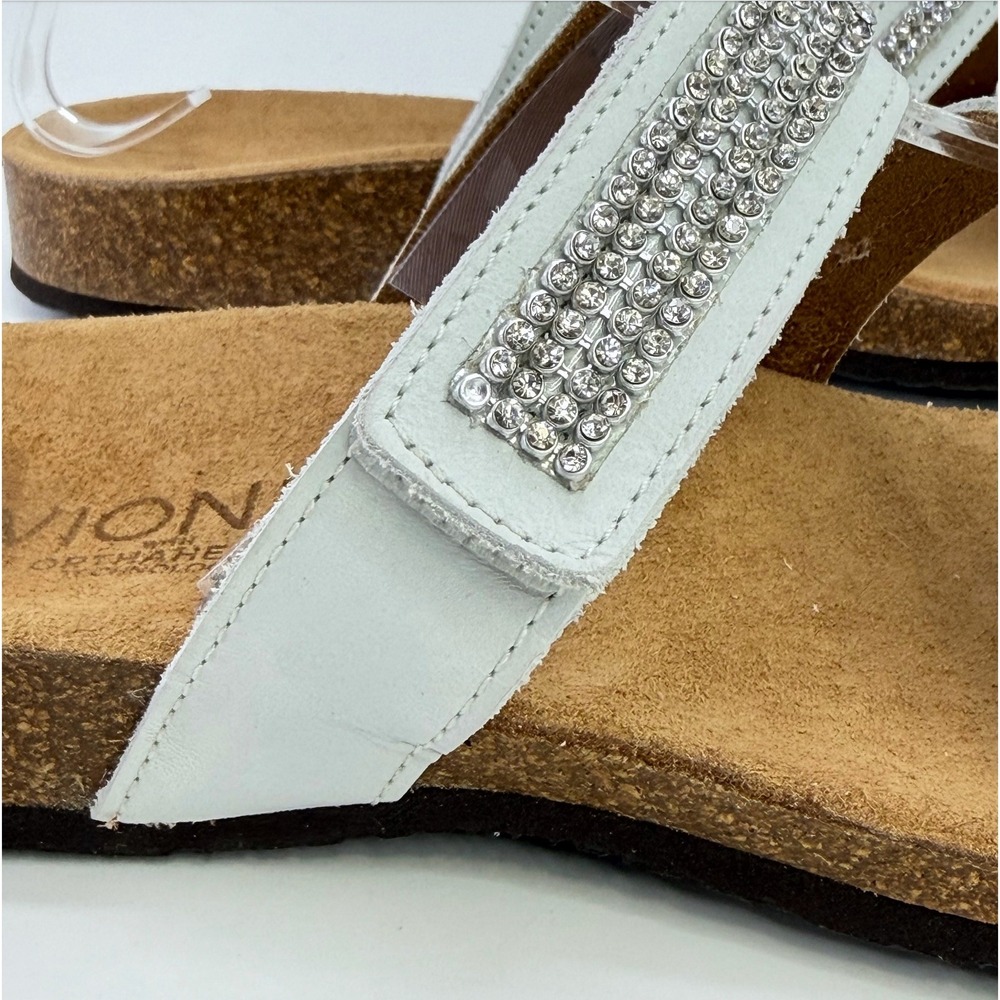Vionic Afton White Rhinestone Sandals Adjustable Straps Comfort Womens 10 Party - Picture 14 of 15